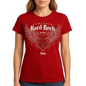 Hard Rock Cafe Red Rhinestone Fitted Short Sleeve Tee
